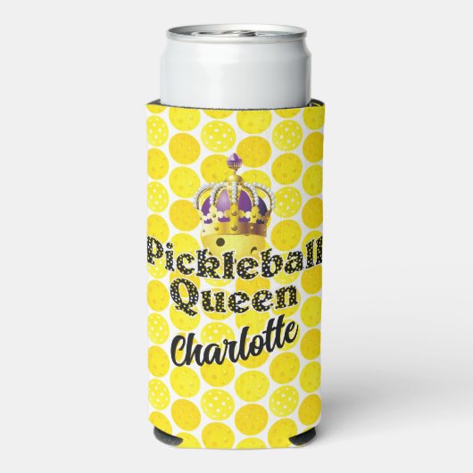 Pickleball Queen Yellow Ball Wearing Crown Paars Seltzer Blikjeskoeler (Seltzer Achterkant)