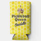 Pickleball Queen Yellow Ball Wearing Crown Paars Seltzer Blikjeskoeler (Voorkant)