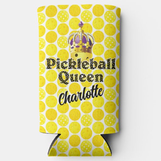 Pickleball Queen Yellow Ball Wearing Crown Paars Seltzer Blikjeskoeler (Voorkant)