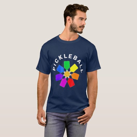 Pickleball Rainbow-ontwerp T-shirt (Voorkant volledig)