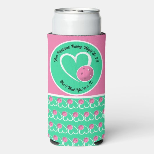 Pickleball Rating Valentijn Hart Roze Turquoise Seltzer Blikjeskoeler (Seltzer Achterkant)