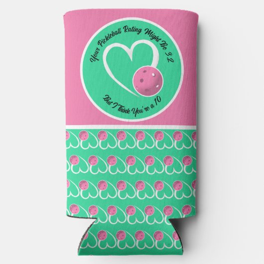 Pickleball Rating Valentijn Hart Roze Turquoise Seltzer Blikjeskoeler (Achterkant)