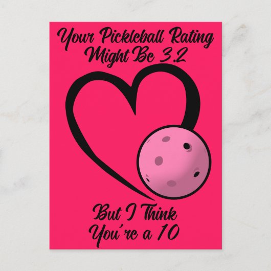 Pickleball Rating Valentijn Heart Pink op Roze Briefkaart (Voorkant)