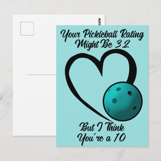 Pickleball Rating Valentijnshart Blauw Pickleball  Briefkaart (Voorkant / Achterkant)