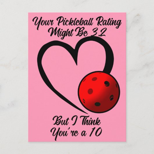 Pickleball Rating Valentijnshart Roze en Rood Briefkaart (Voorkant)