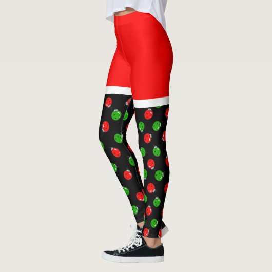 Pickleball Red Santa Shorts Red & Green Ornaments Leggings (Links)