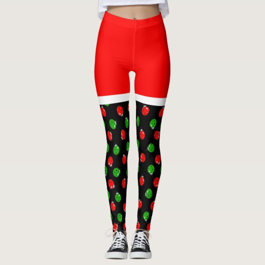 Pickleball Red Santa Shorts Red & Green Ornaments Leggings (Voorkant)