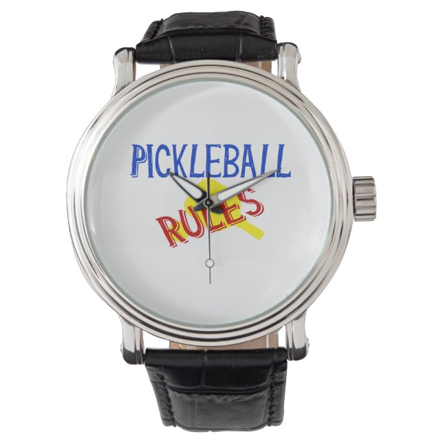 pickleball regels berucht rode blauwe gele peddel horloge (Voorkant)