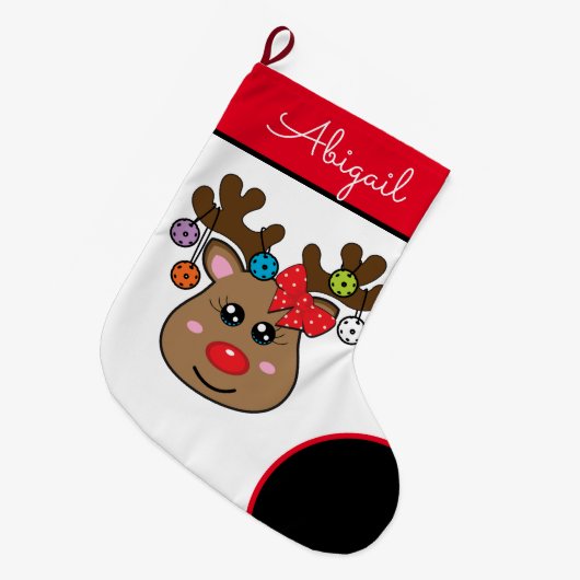 Pickleball Reindeer Grote Kerstsok (Voorkant (Hangend))
