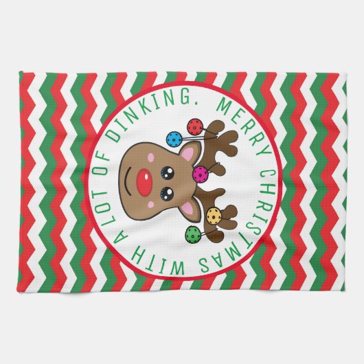 Pickleball Reindeer Kitchen Towel Theedoek (Horizontaal)