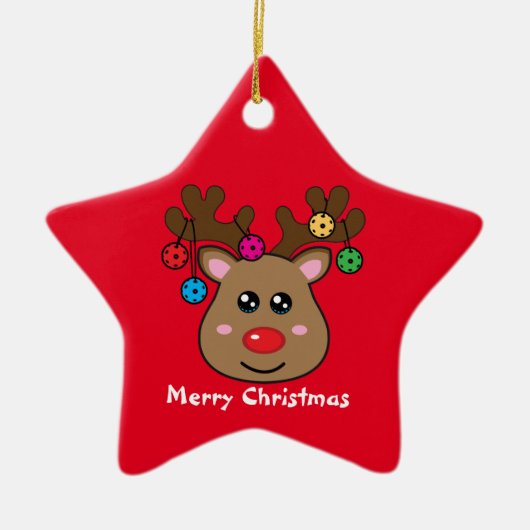 Pickleball Reindeer 🎄 ⭐ stervormig Keramisch Ornament (Voorkant)