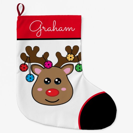 Pickleball rendier jongen grote kerst kous grote kerstsok (Voorkant)