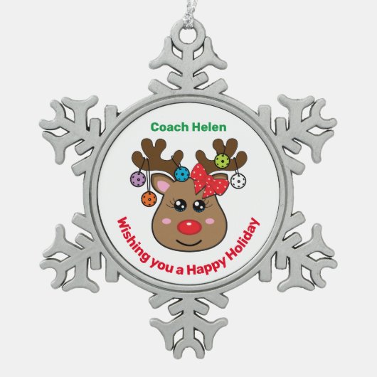 Pickleball Rendier 🎄 Sneeuwvlok Pewter Kerstmis Tin Sneeuwvlok Ornament (Voorkant)