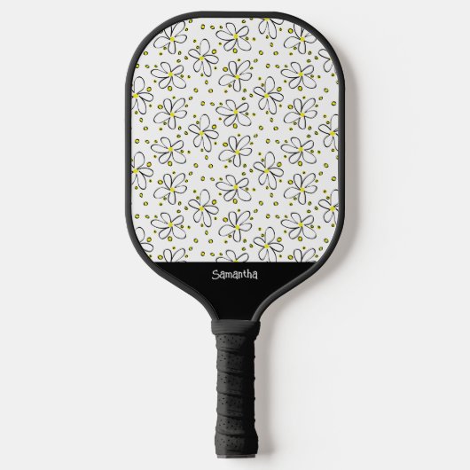 PIckleball Retro Daisy Flower Yellow Polka Dot Pickleball Paddle (Voorkant)