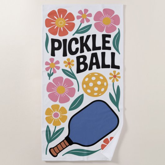 Pickleball Retro Floral Paddle Strandlaken (Voorkant)