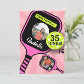 Pickleball RETRO Roze Sport FOTO Verjaardag Kaart (Staand voorkant)