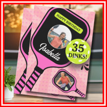 Pickleball RETRO Roze Sporten FOTO Verjaardagskaar