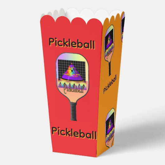 Pickleball Rode En Oranje Popcorn Bedankdoosjes (Voorkant)