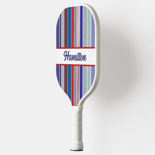 Pickleball rood, wit en blauw gepersonaliseerd paddle (Links)