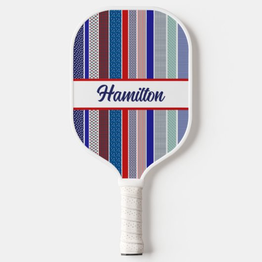 Pickleball rood, wit en blauw gepersonaliseerd paddle (Voorkant)