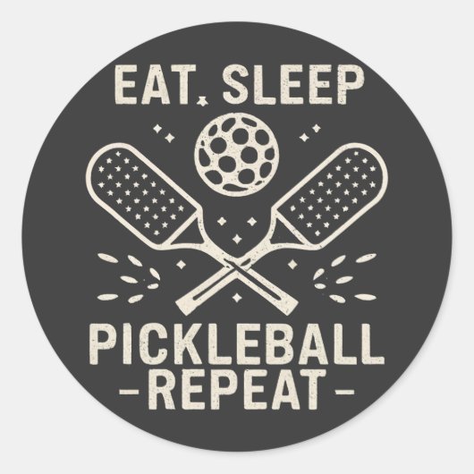 Pickleball Routine: Eet Slaap Pickleball Herhalen Ronde Sticker (Voorkant)
