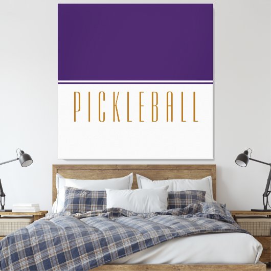 PICKLEBALL Royal Paarse witte kleur bloktekst Canvas Afdruk (Insitu (Slaapkamer))