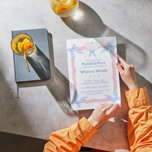 Pickleball Roze Blauw Coquette Party Uitnodigingen