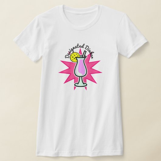 Pickleball Roze Drink Cocktail Designate Dinker T-shirt (Laagn)
