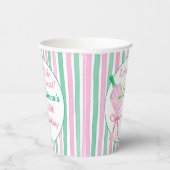 Pickleball roze en groen verjaardagsfeestje op maa papieren bekers (Rechts)