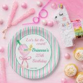 Pickleball roze en groen verjaardagsfeestje op maa papieren bordje (Feest)