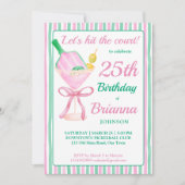 Pickleball roze en groen verjaardagsfeestje uitnod kaart (Voorkant)