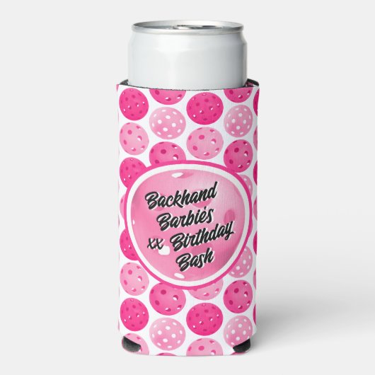 Pickleball Roze en Wit Gepersonaliseerde Verjaarda Seltzer Blikjeskoeler (Seltzer Voorkant)