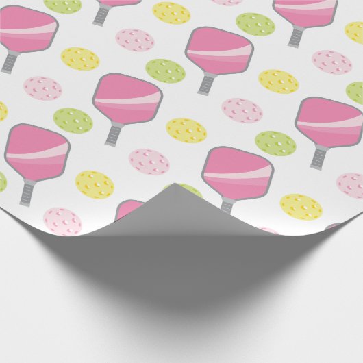 Pickleball Roze Groen & Gele Paddle & Ballen Cadeaupapier (Hoek)