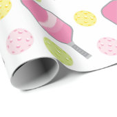 Pickleball Roze Groen & Gele Paddle & Ballen Cadeaupapier (Rol Hoek)