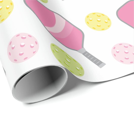 Pickleball Roze Groen & Gele Paddle & Ballen Cadeaupapier (Rol Hoek)