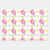 Pickleball Roze Groen & Gele Paddle en Ballen Inpakpapier Vel (Voorkant 3)