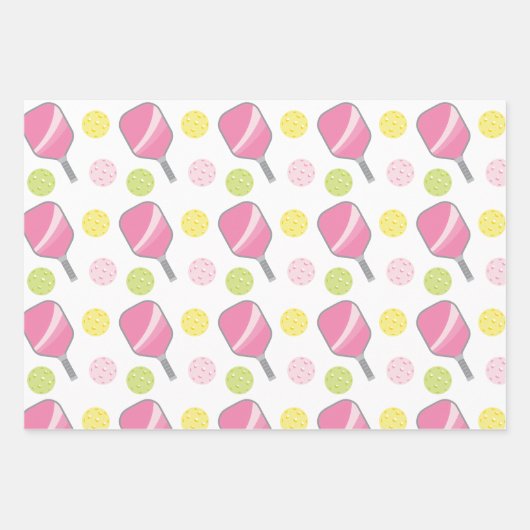 Pickleball Roze Groen & Gele Paddle en Ballen Inpakpapier Vel (Voorkant 2)