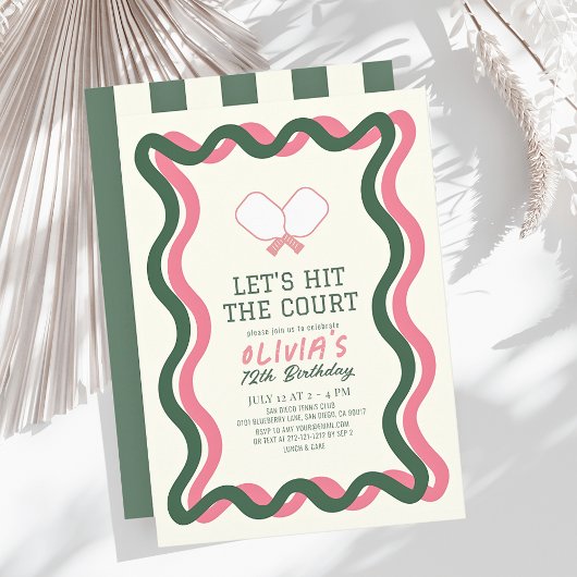 Pickleball Roze & Groen Wavy Lijst Meisje Verjaard Kaart