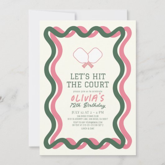 Pickleball Roze & Groen Wavy Lijst Meisje Verjaard Kaart (Voorkant)