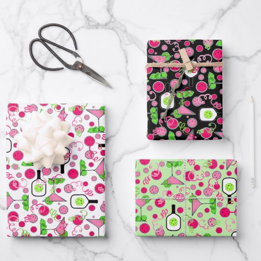 Pickleball Roze Groene Dinks & Dranks Viering Inpakpapier Vel (Voorkant)