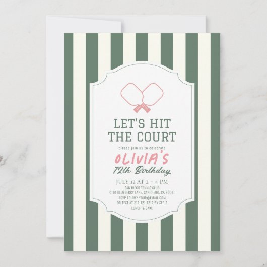 Pickleball Roze & Groene Strepen Meisje Verjaardag Kaart (Voorkant)