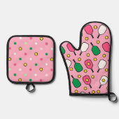 Pickleball Roze Ovenwant & Pannenlap Set (Voorkant)