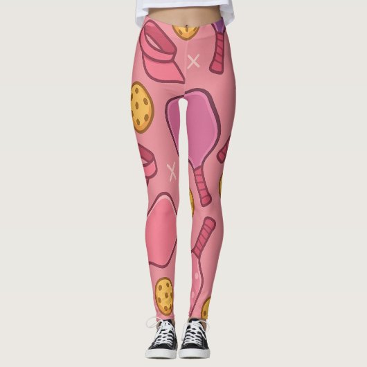 Pickleball Roze Paddle Pattern Sportieve Leggings (Voorkant)
