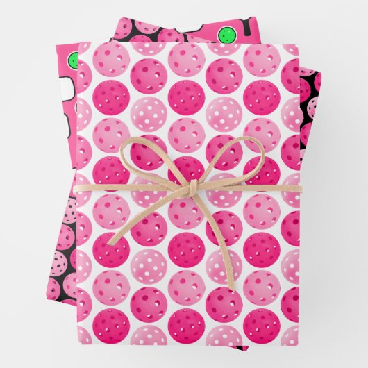 Pickleball Roze Wit Groen Zwart Pickleball Party Inpakpapier Vel (In situ)