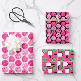 Pickleball Roze Wit Groen Zwart Pickleball Party Inpakpapier Vel