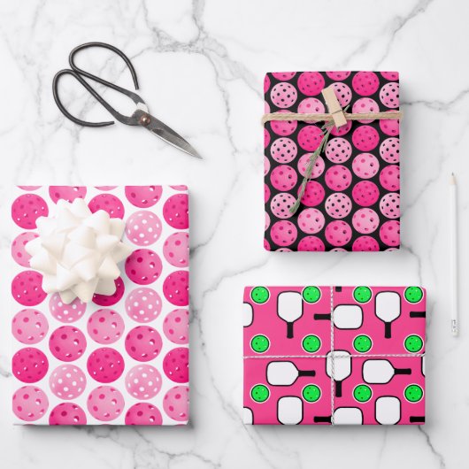 Pickleball Roze Wit Groen Zwart Pickleball Party Inpakpapier Vel (Voorkant)