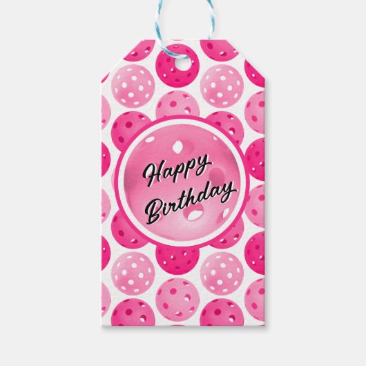 Pickleball Roze & Wit Pickleballs gepersonaliseerd Cadeaulabel (Voorkant)