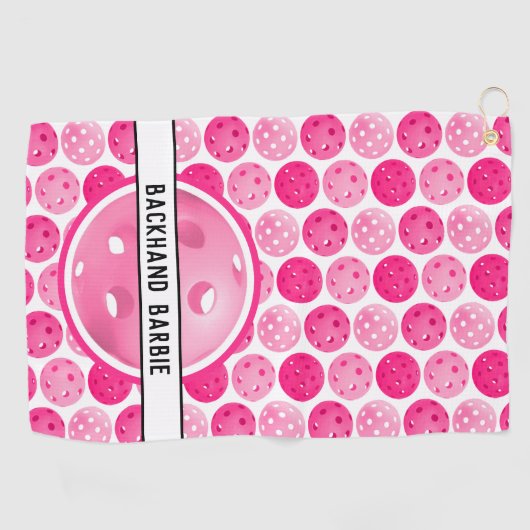 Pickleball Roze & Wit Pickleballs gepersonaliseerd Golfhanddoek (Horizontaal)