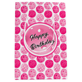 Pickleball Roze & Wit Pickleballs gepersonaliseerd Medium Cadeauzakje