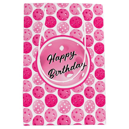 Pickleball Roze & Wit Pickleballs gepersonaliseerd Medium Cadeauzakje (Voorkant)